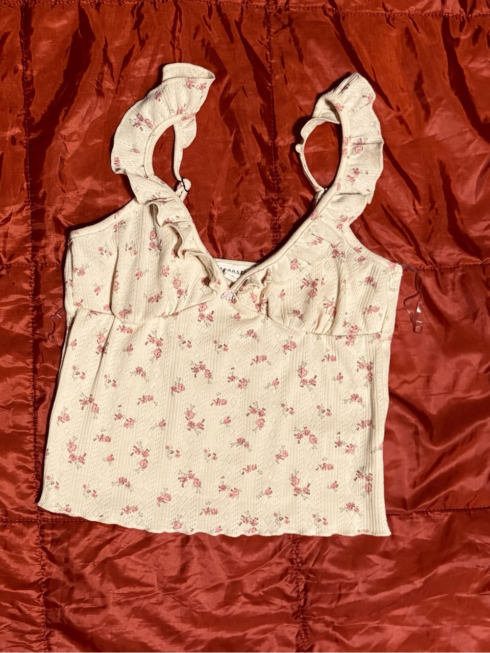 Floral Ruffle Strap Cream Tank Top - Women